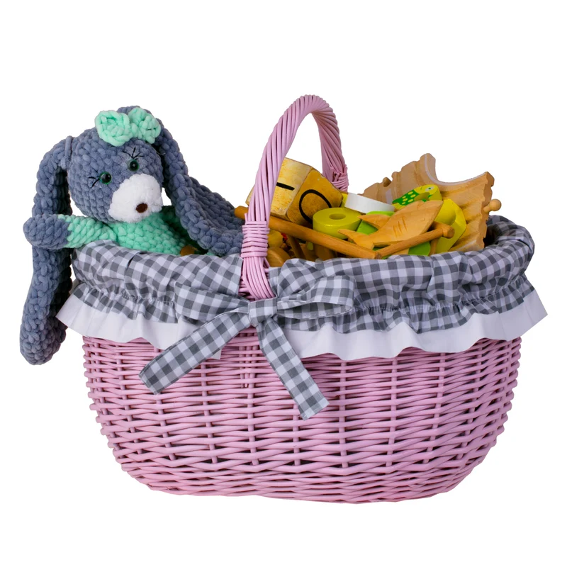 Werburga shopping basket with a wicker handle and gray trim TheWickerStories
