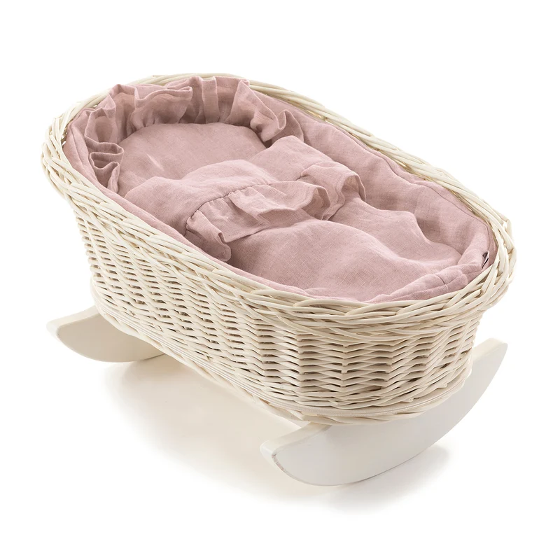 Desayer wicker basket-cradle for dolls with pink trim, with pillow and blanket TheWickerStories