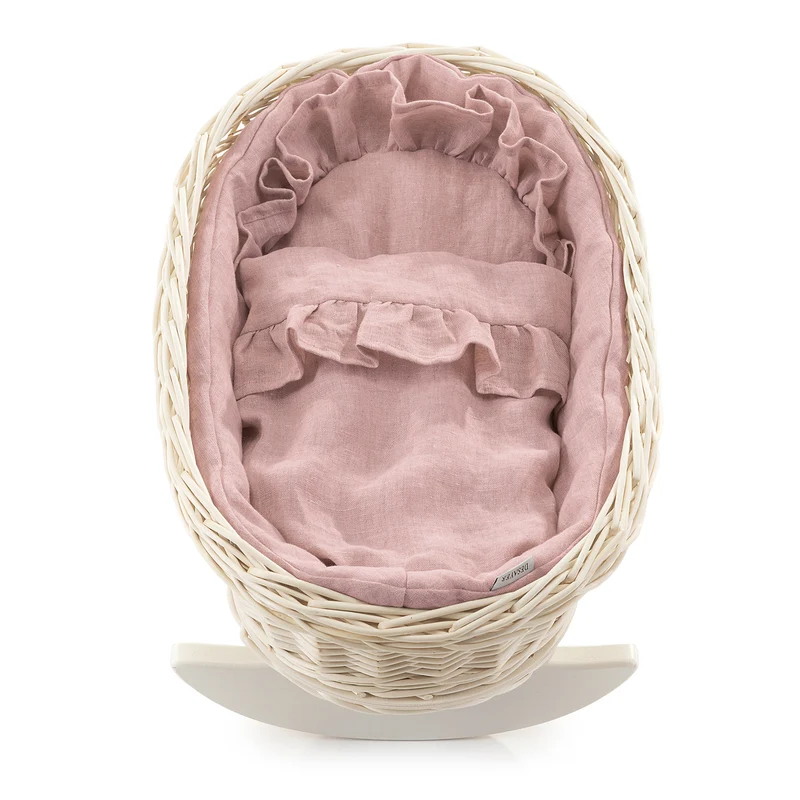Desayer wicker basket-cradle for dolls with pink trim, with pillow and blanket TheWickerStories