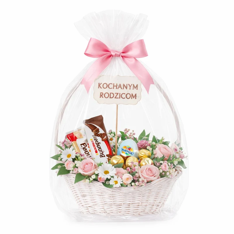 Zisoria wicker gift basket for flowers and sweets with a tall handle TheWickerStories