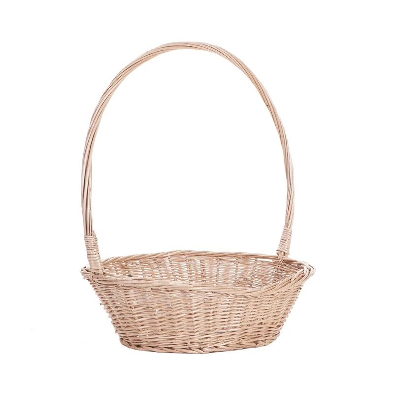 Zisoria wicker gift basket for flowers and sweets with a tall handle TheWickerStories