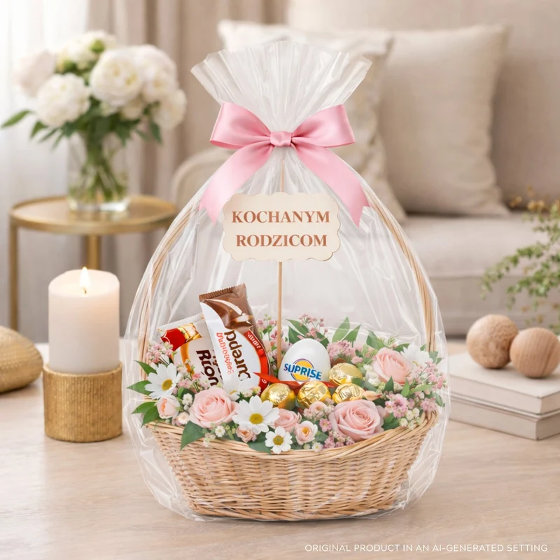 Zisoria wicker gift basket for flowers and sweets with a tall handle TheWickerStories