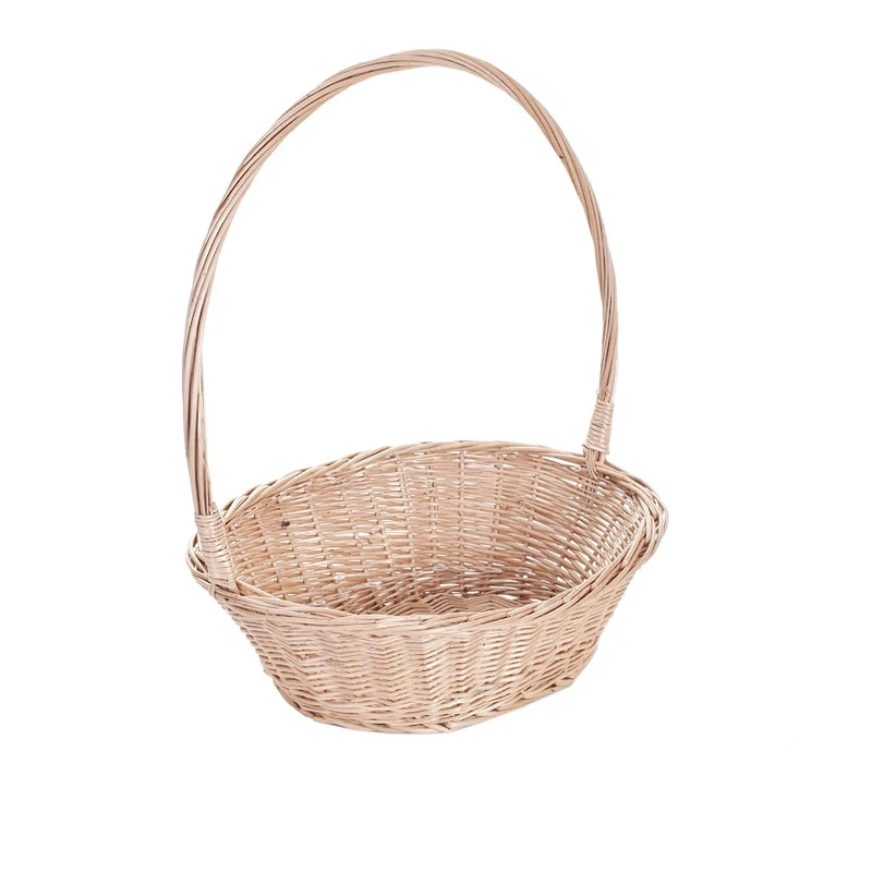 Zisoria wicker gift basket for flowers and sweets with a tall handle TheWickerStories