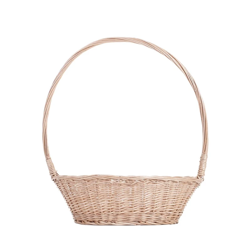 Zisoria wicker gift basket for flowers and sweets with a tall handle TheWickerStories