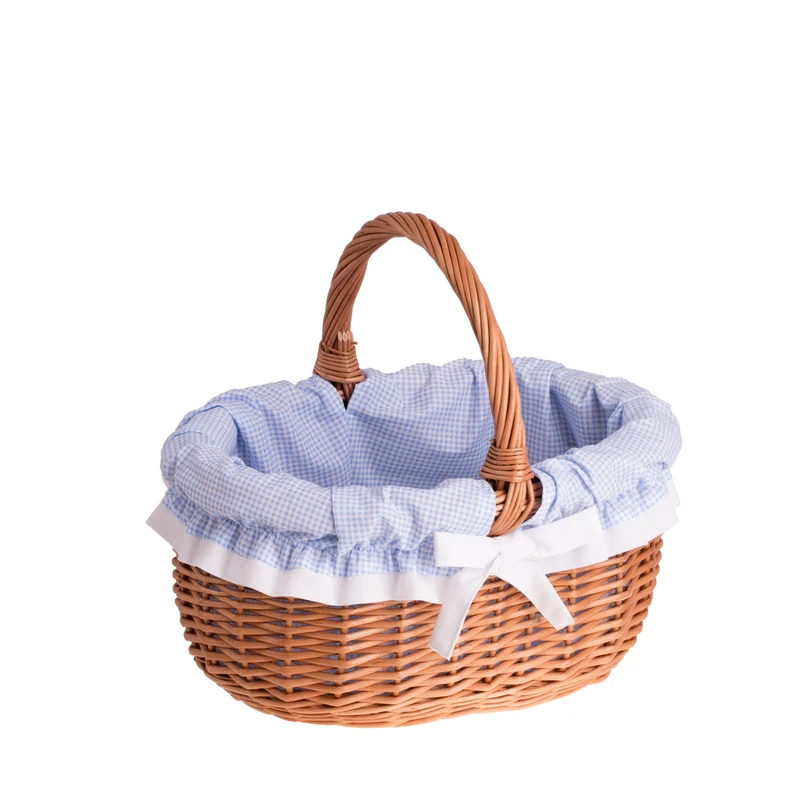 Werburga shopping basket with a wicker handle and blue trim TheWickerStories