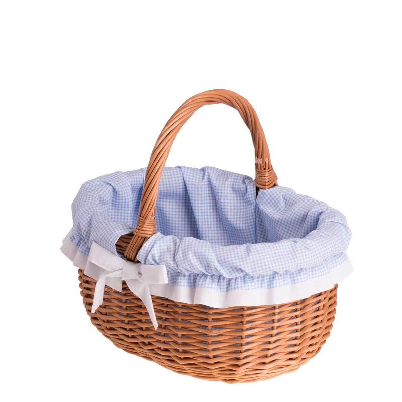 Werburga shopping basket with a wicker handle and blue trim TheWickerStories