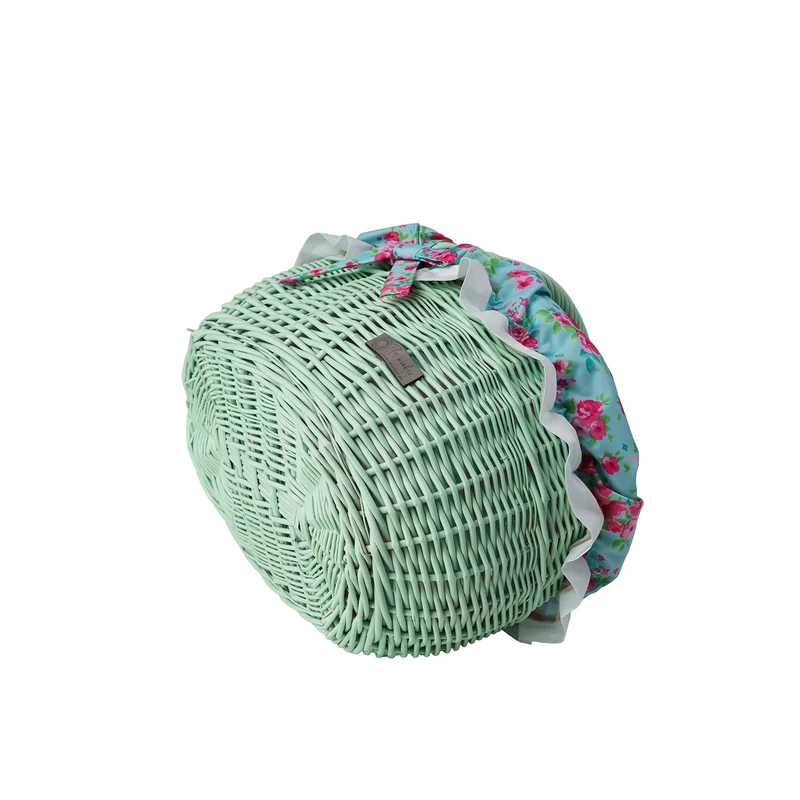 Werburga shopping basket with a wicker handle and green trim TheWickerStories