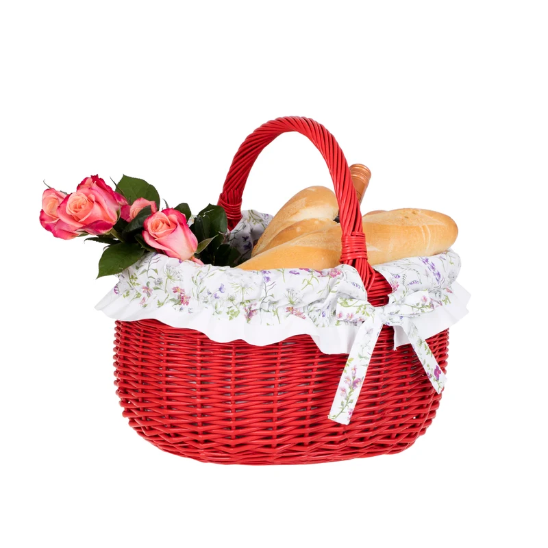 Werburga shopping basket with a wicker handle and white trim TheWickerStories