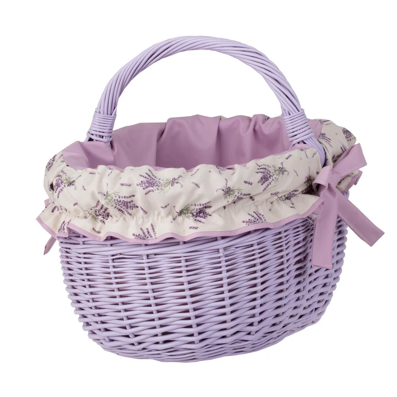 Werburga shopping basket with a wicker handle and purple trim TheWickerStories