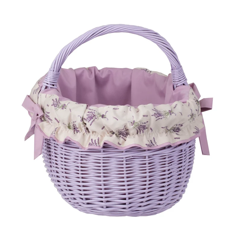 Werburga shopping basket with a wicker handle and purple trim TheWickerStories