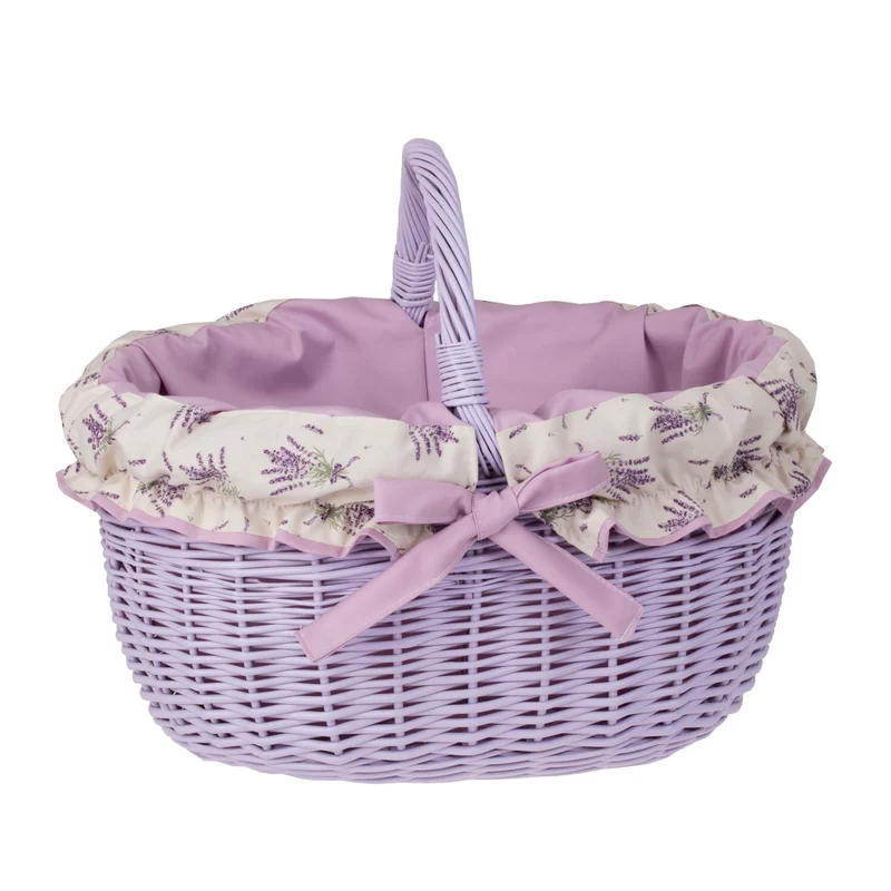 Werburga shopping basket with a wicker handle and purple trim TheWickerStories