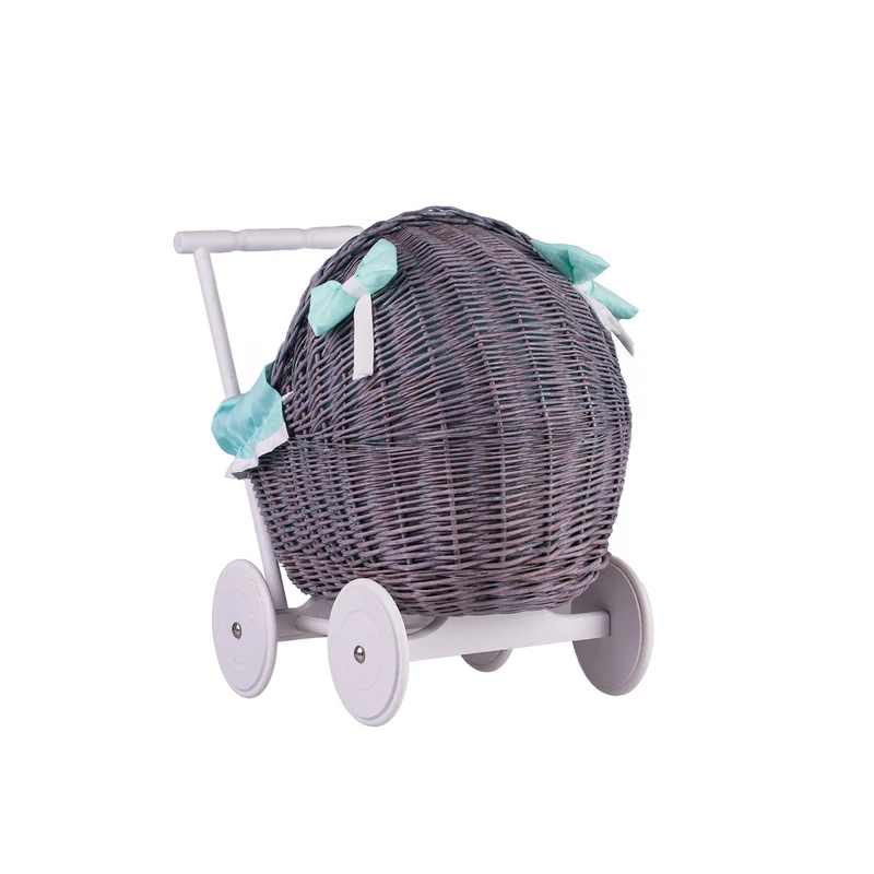 Lili wicker doll stroller with mint trim, blanket, and pillow TheWickerStories