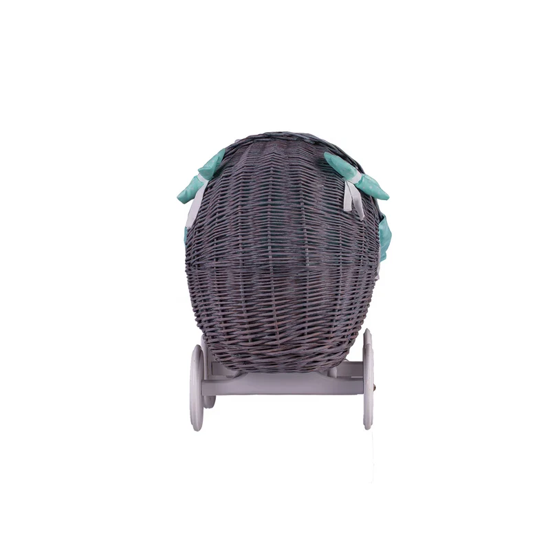 Lili wicker doll stroller with mint trim, blanket, and pillow TheWickerStories