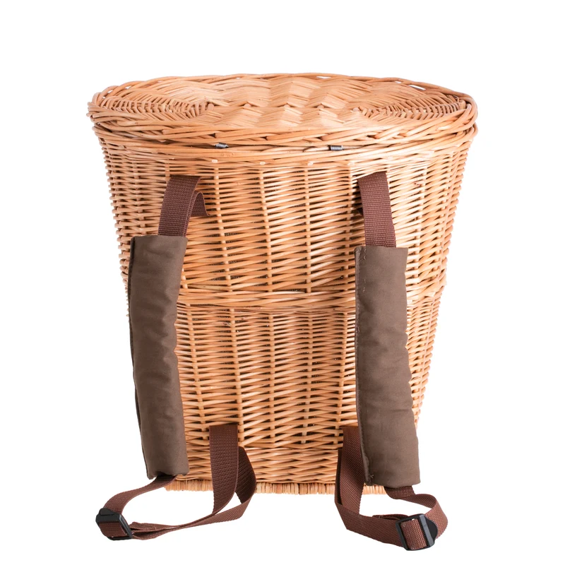 Sirellius wicker harvest backpack, gathering basket to wear on the back with jute trim TheWickerStories