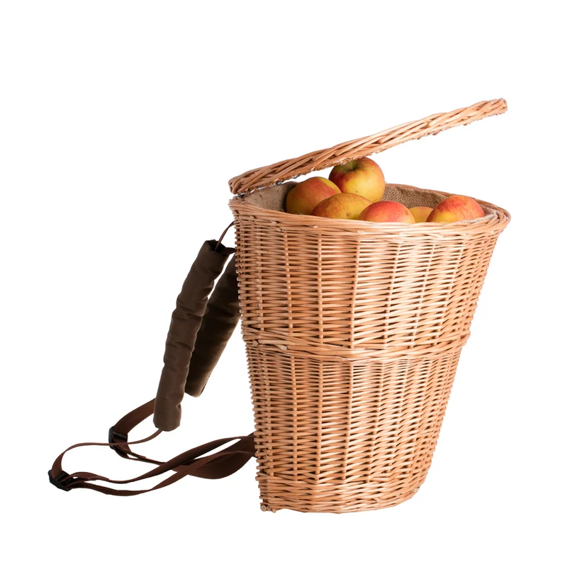 Sirellius wicker harvest backpack, gathering basket to wear on the back with jute trim TheWickerStories