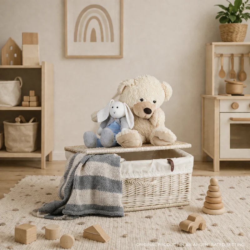 Viviana wicker suitcase with white trim, handle and clasp TheWickerStories