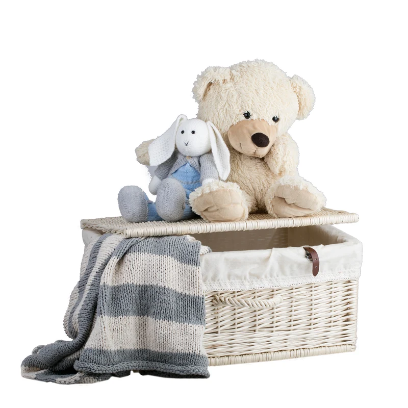 Viviana wicker suitcase with white trim, handle and clasp TheWickerStories