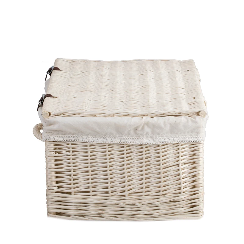 Viviana wicker suitcase with white trim, handle and clasp TheWickerStories
