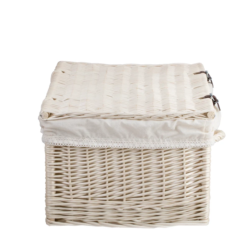 Viviana wicker suitcase with white trim, handle and clasp TheWickerStories