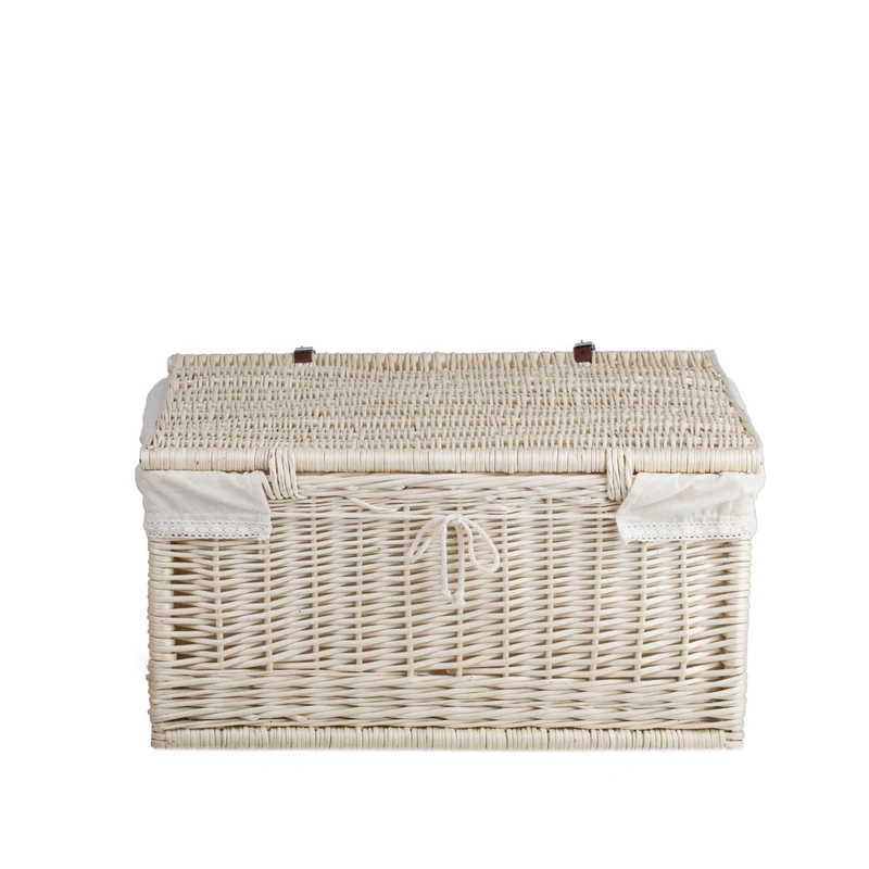 Viviana wicker suitcase with white trim, handle and clasp TheWickerStories