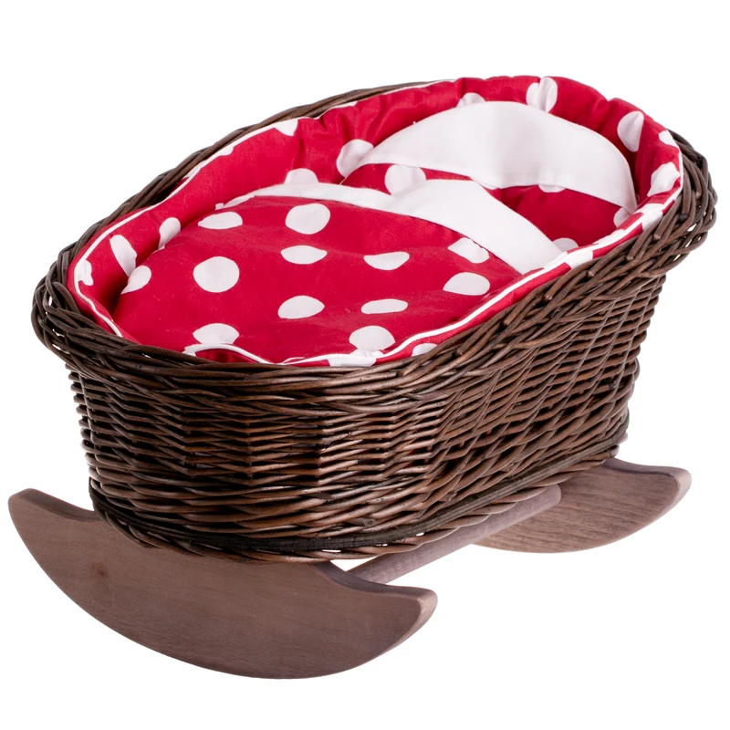 Mimi wicker doll cradle with red trim, including pillow and blanket TheWickerStories