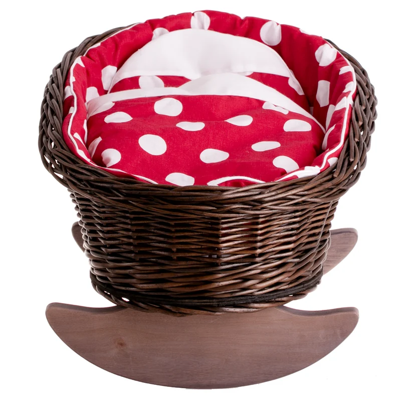 Mimi wicker doll cradle with red trim, including pillow and blanket TheWickerStories