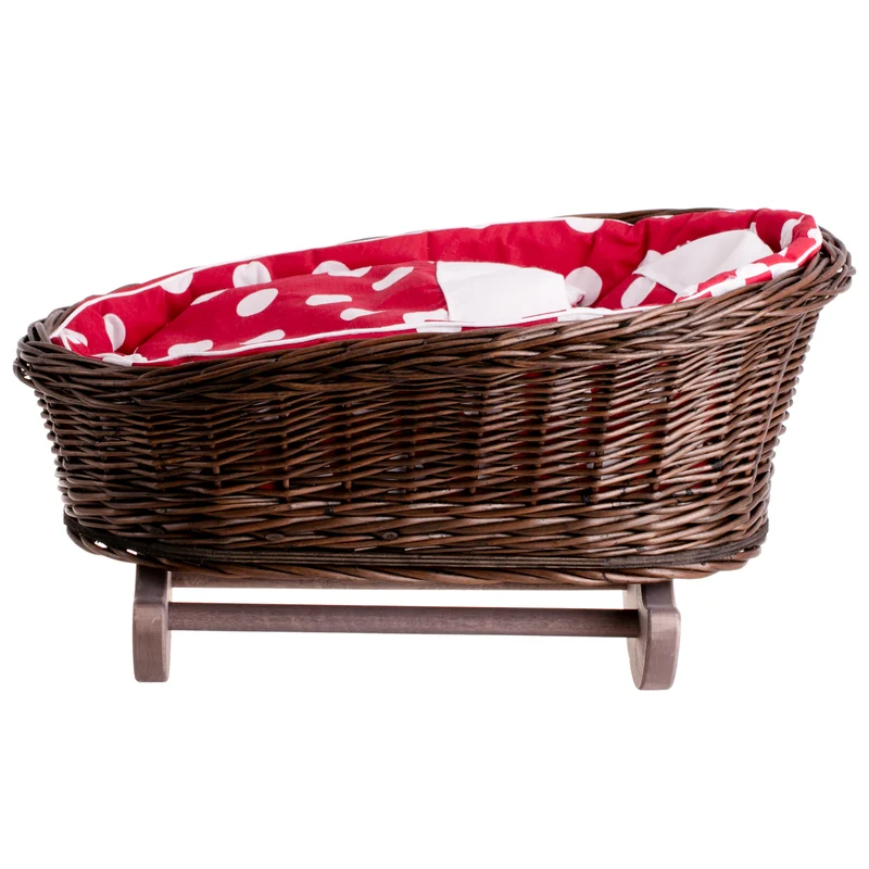 Mimi wicker doll cradle with red trim, including pillow and blanket TheWickerStories