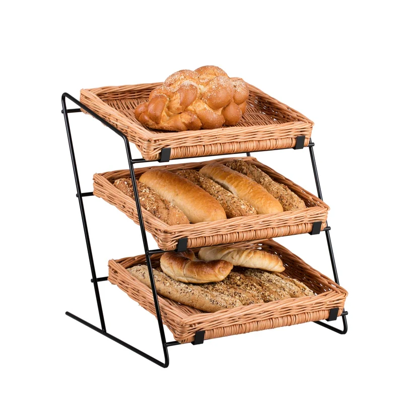 Tiforia wicker countertop display stand with three baskets on a metal frame TheWickerStories