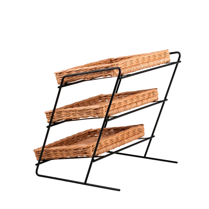 Tiforia wicker countertop display stand with three baskets on a metal frame TheWickerStories