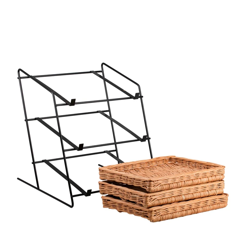 Tiforia wicker countertop display stand with three baskets on a metal frame TheWickerStories