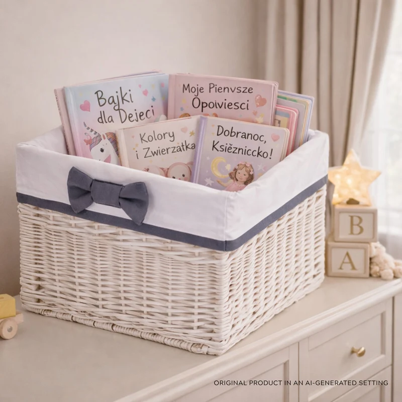 Nova wicker storage basket with white trim, set of 3 pcs, with bows TheWickerStories