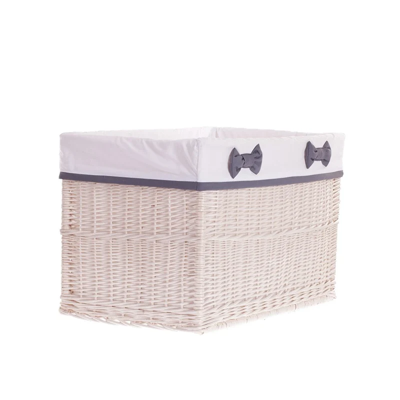 Nova wicker storage basket with white trim, set of 3 pcs, with bows TheWickerStories