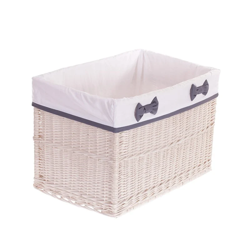Nova wicker storage basket with white trim, set of 3 pcs, with bows TheWickerStories