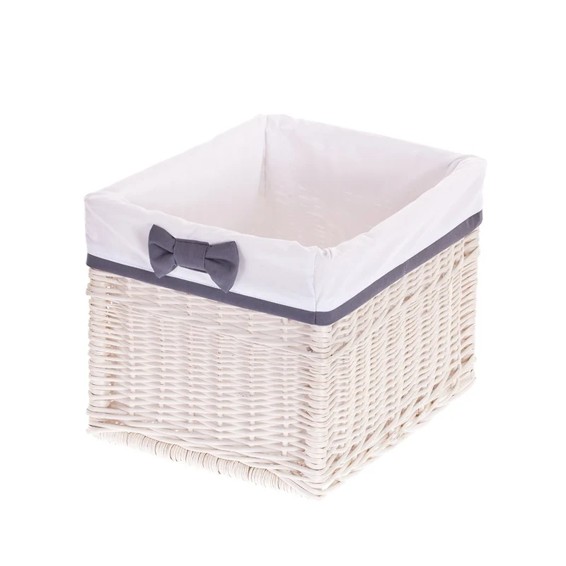 Nova wicker storage basket with white trim, set of 3 pcs, with bows TheWickerStories
