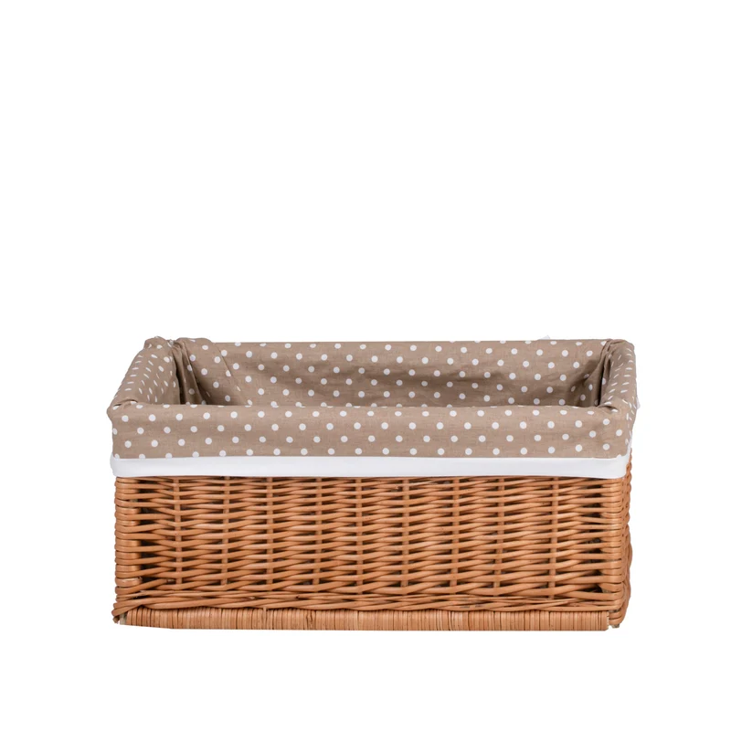Nova wicker storage basket with beige trim and bows TheWickerStories
