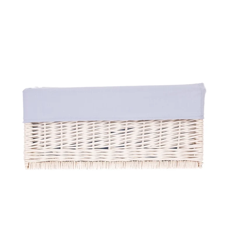 Nova wicker storage basket for shelf with gray trim and bows TheWickerStories