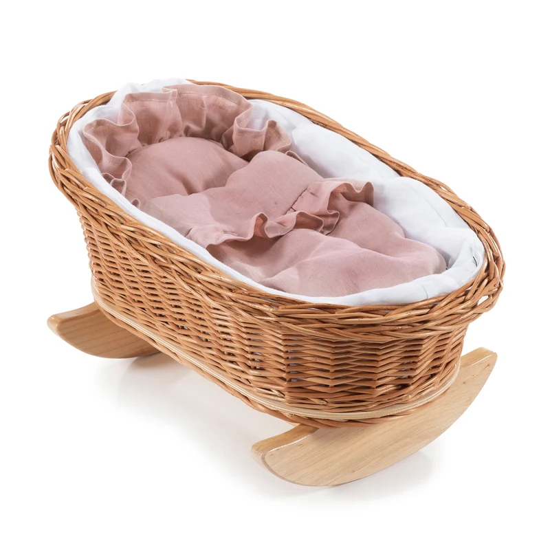 Desayer wicker cradle for dolls with white trim, with pillow and blanket TheWickerStories
