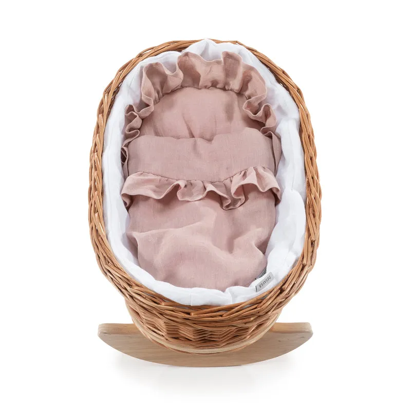 Desayer wicker cradle for dolls with white trim, with pillow and blanket TheWickerStories