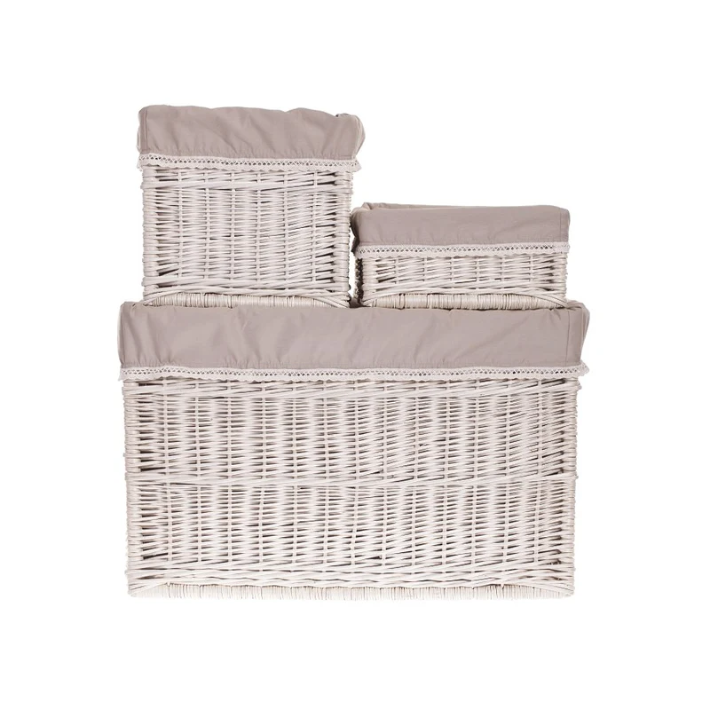 Nova wicker storage basket set with beige trim, 3 pcs. TheWickerStories
