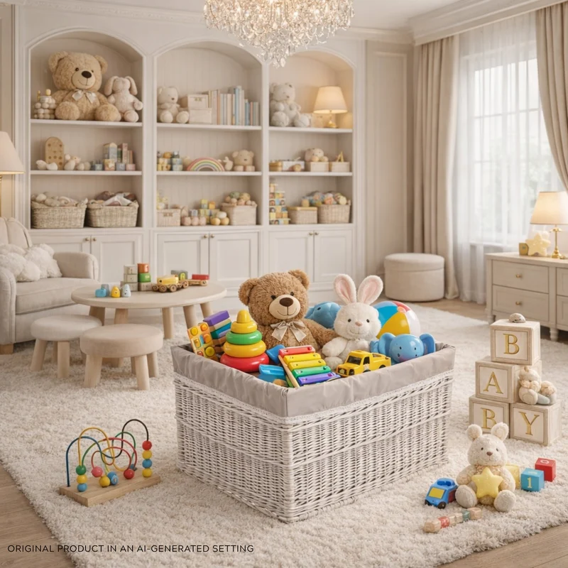 Nova wicker storage basket set with beige trim, 3 pcs. TheWickerStories