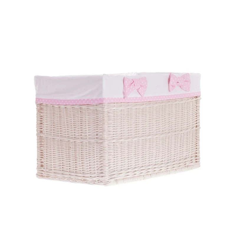 Nova wicker storage basket set with white trim and bows TheWickerStories