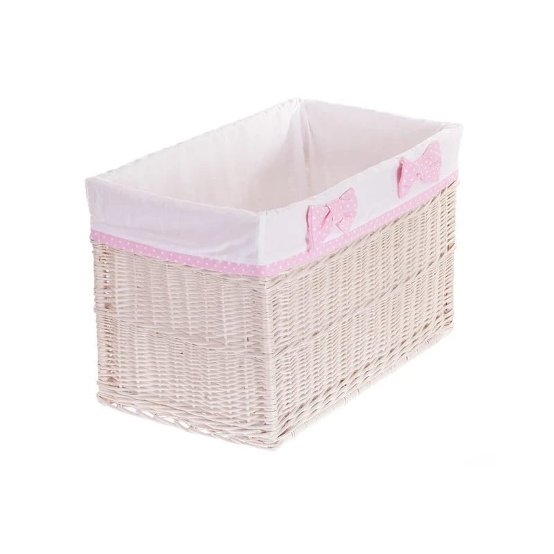 Nova wicker storage basket set with white trim and bows TheWickerStories