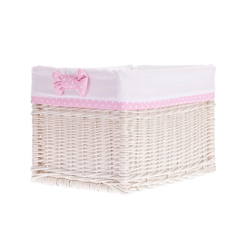 Nova wicker storage basket set with white trim and bows TheWickerStories