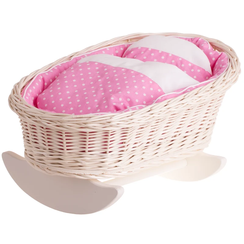 Mimi wicker cradle with pillow, quilt and lining TheWickerStories