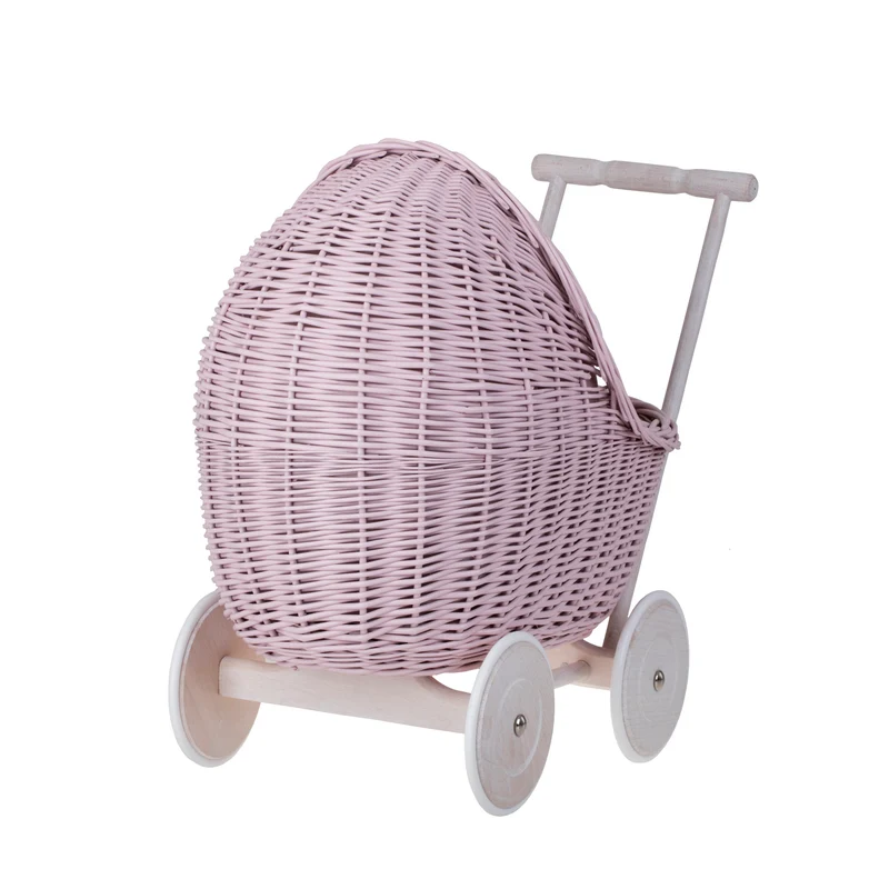 Lili wicker doll pram with pink trim, quilt and pillow TheWickerStories