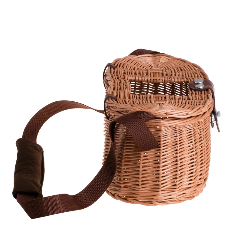 Marone wicker fishing basket with strap and clasp TheWickerStories