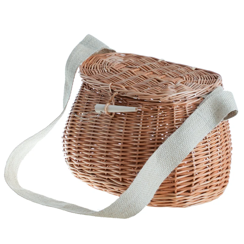 Marone wicker fishing basket with strap and clasp TheWickerStories