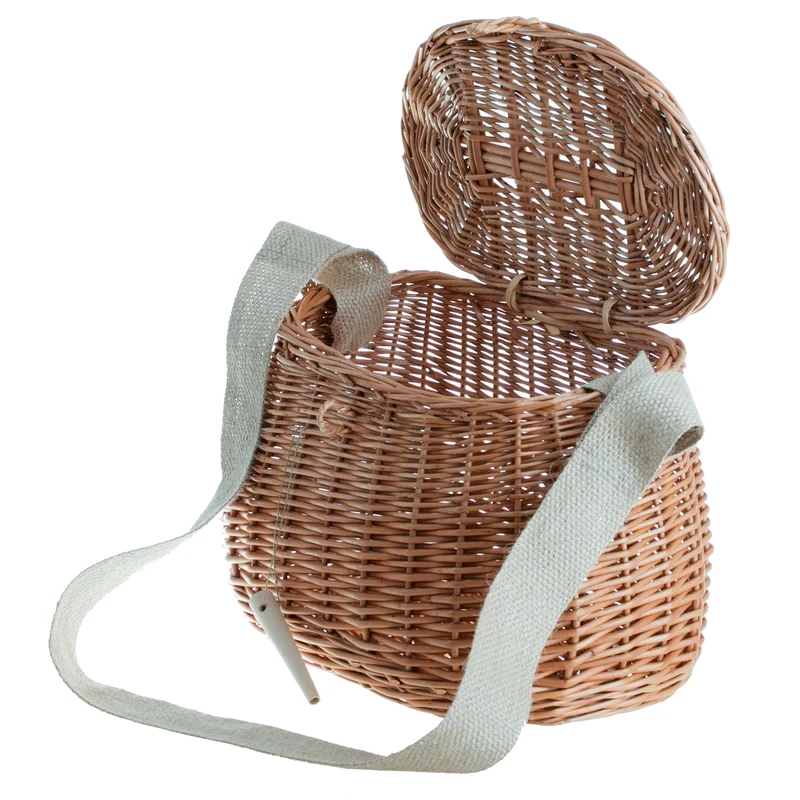 Marone wicker fishing basket with strap and clasp TheWickerStories