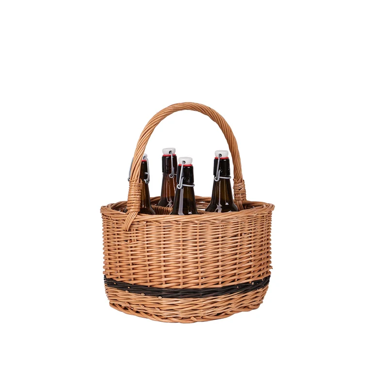 Gisarra wicker basket, bottle crate and carrier with dividers and handle TheWickerStories