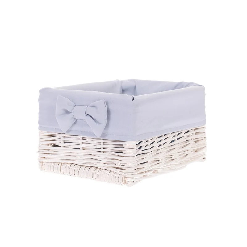 Nova wicker storage basket with blue trim and bow TheWickerStories